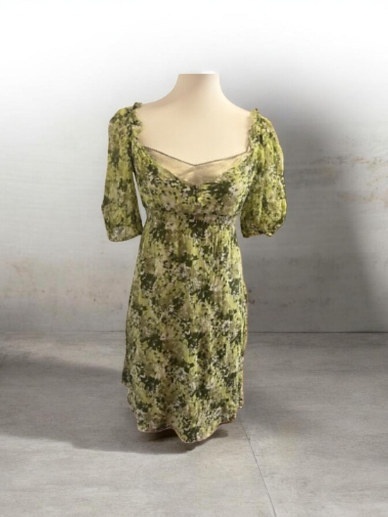 Giani Bini Dresses & Skirts - Olive Green Floral Square-Neck Midi Dress
